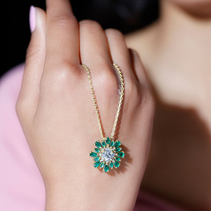 Certified 1.2 Carat Lab Grown Diamond Statement Necklace With Emerald