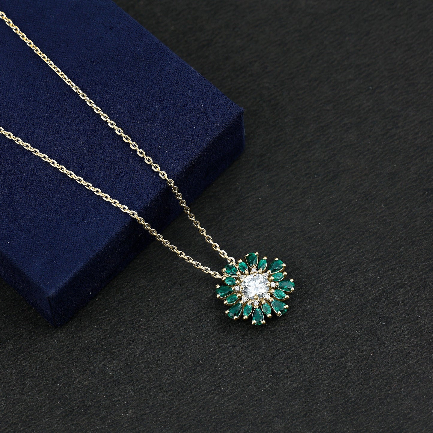 Certified 1.2 Carat Lab Grown Diamond Statement Necklace With Emerald