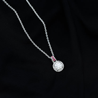 Certified MM Lab Grown Diamond Halo Necklace With Ruby Accent Bail