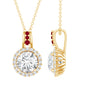 Certified MM Lab Grown Diamond Halo Necklace With Ruby Accent Bail