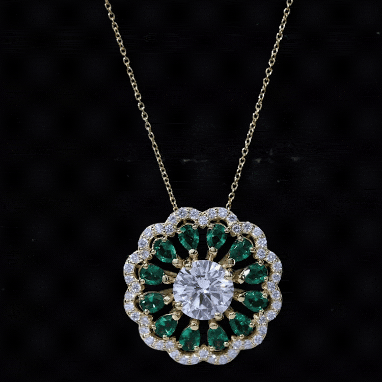 3 Carat Lab Grown Diamond Flower Bridal Necklace With Emerald