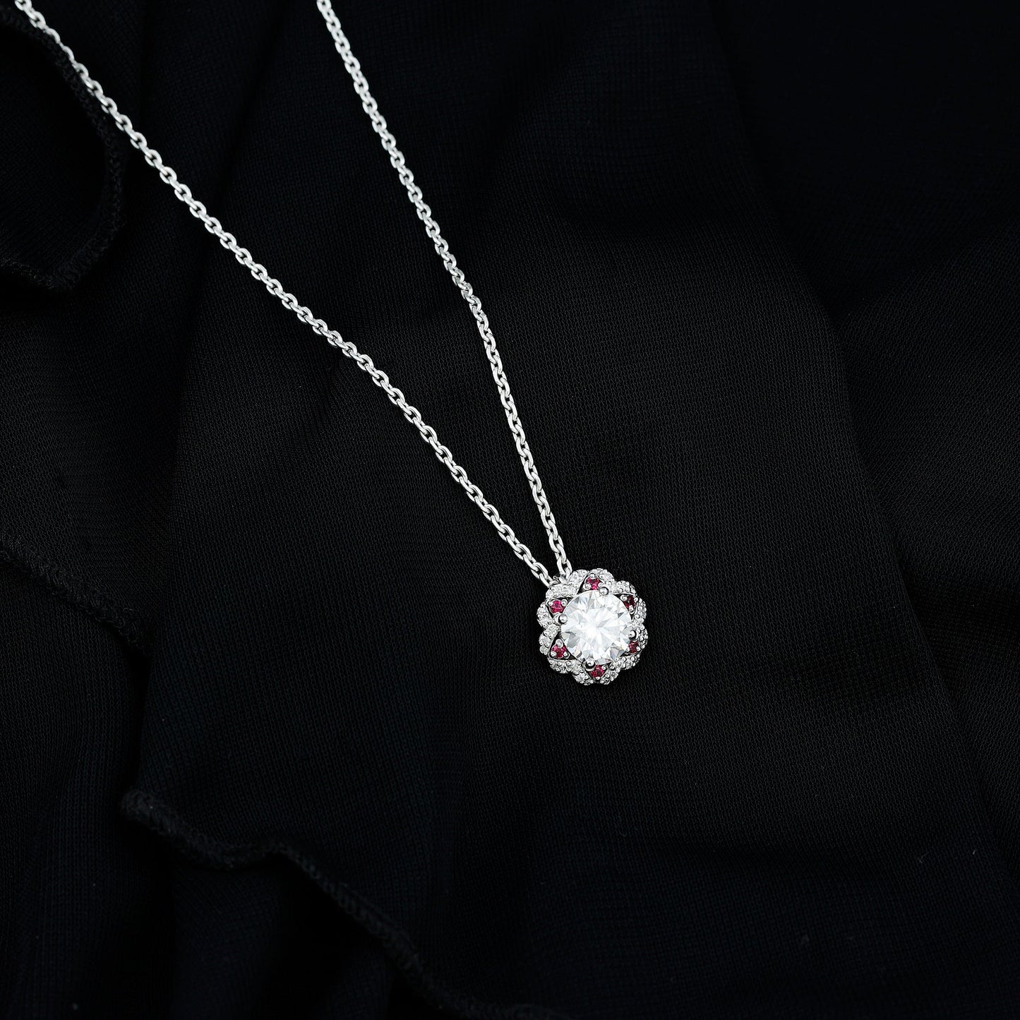 2 Carat Lab Grown Diamond Flower Statement Necklace With Ruby