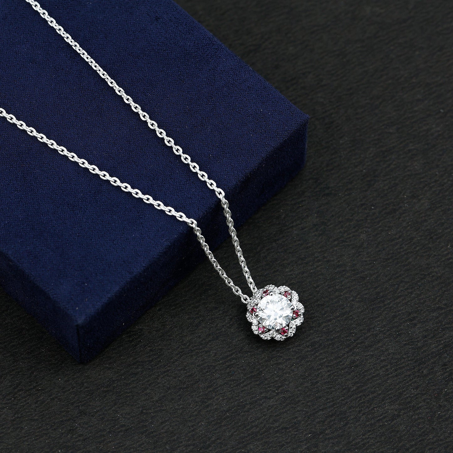 2 Carat Lab Grown Diamond Flower Statement Necklace With Ruby