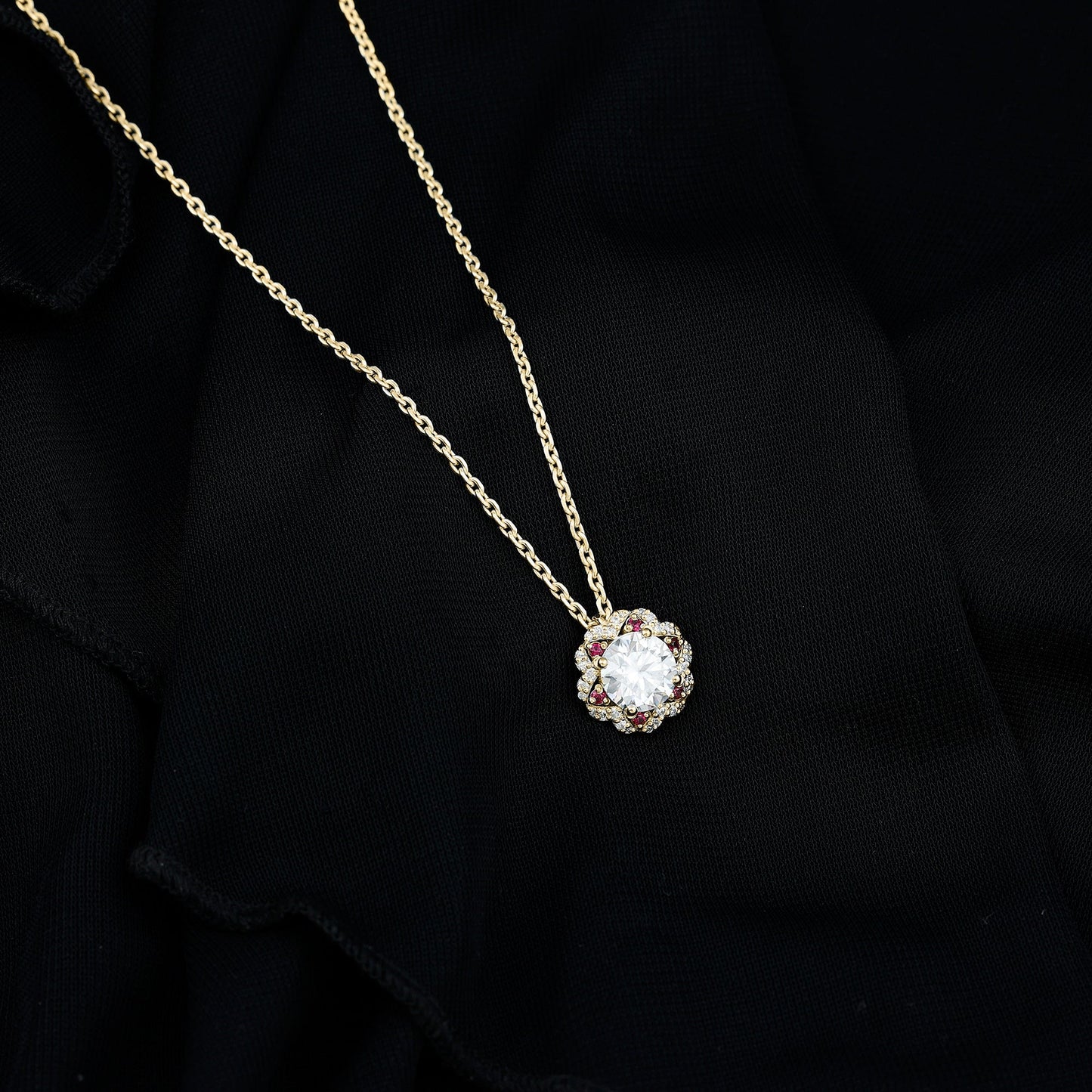 2 Carat Lab Grown Diamond Flower Statement Necklace With Ruby