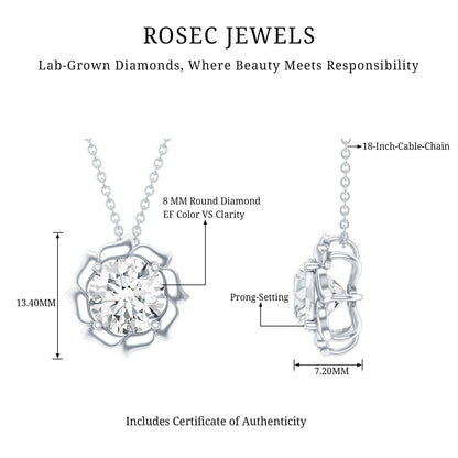 2 Carat Solitaire Lab Grown Diamond Flower Necklace