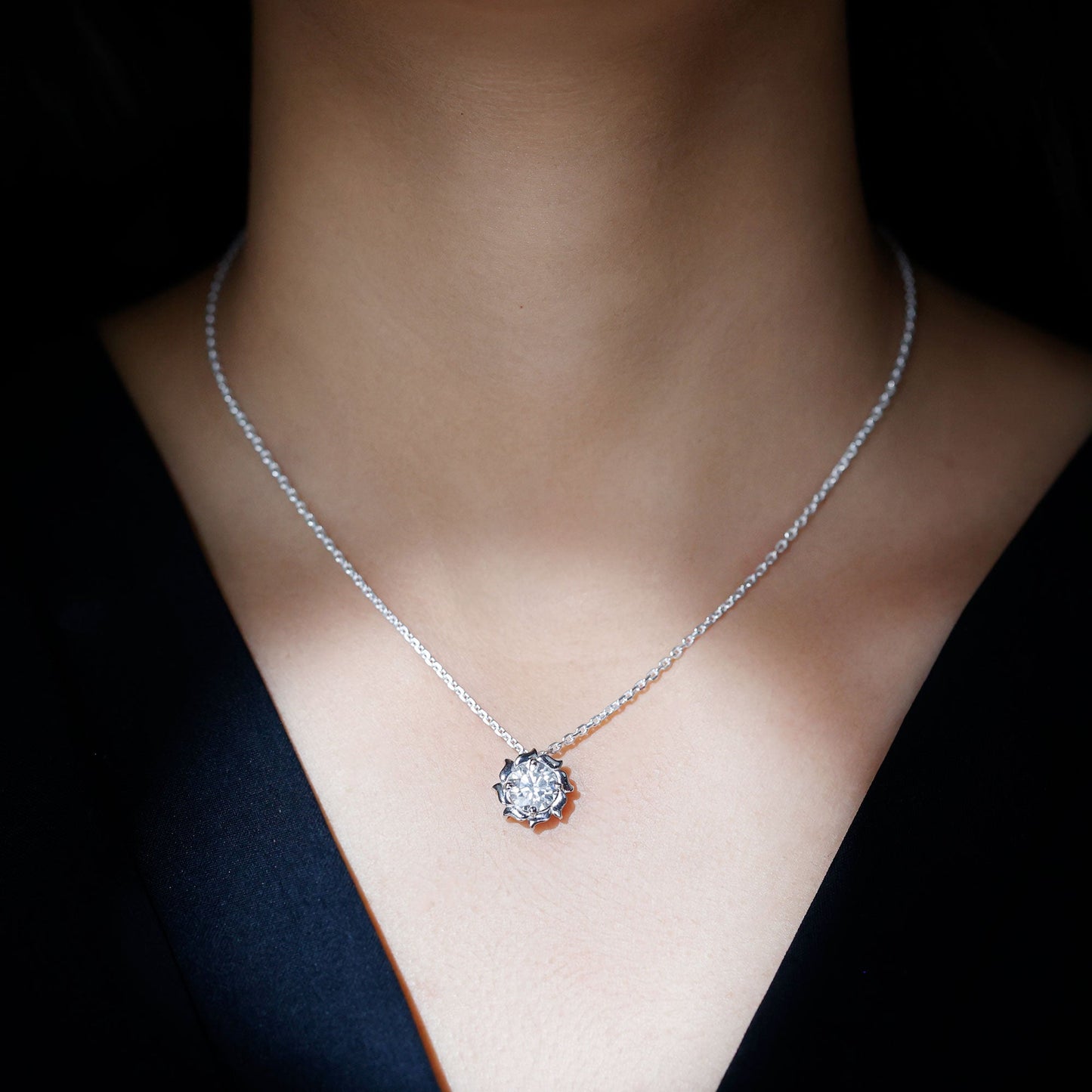 2 Carat Solitaire Lab Grown Diamond Flower Necklace