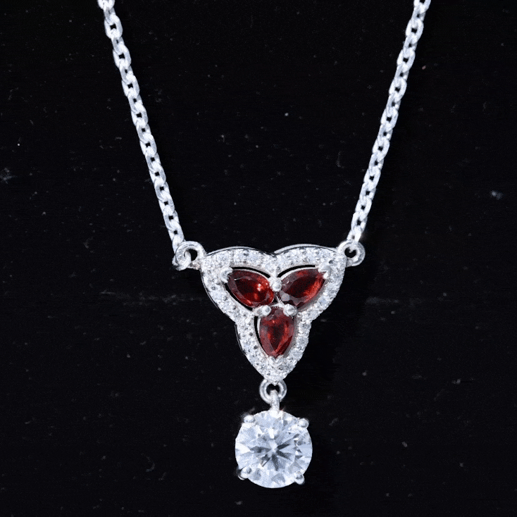1.2 Carat Lab Grown Diamond Dangle Necklace With Garnet