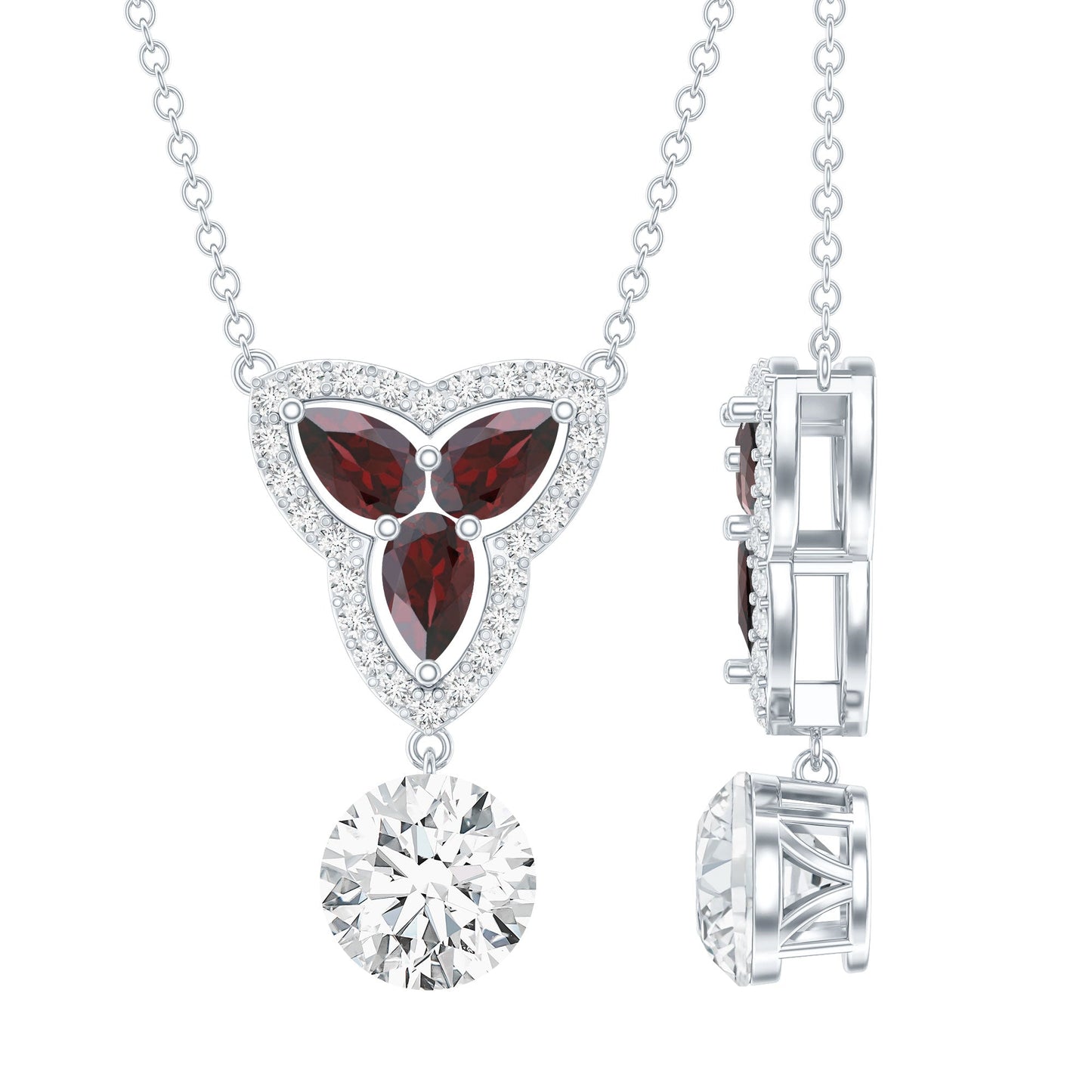 1.2 Carat Lab Grown Diamond Dangle Necklace With Garnet