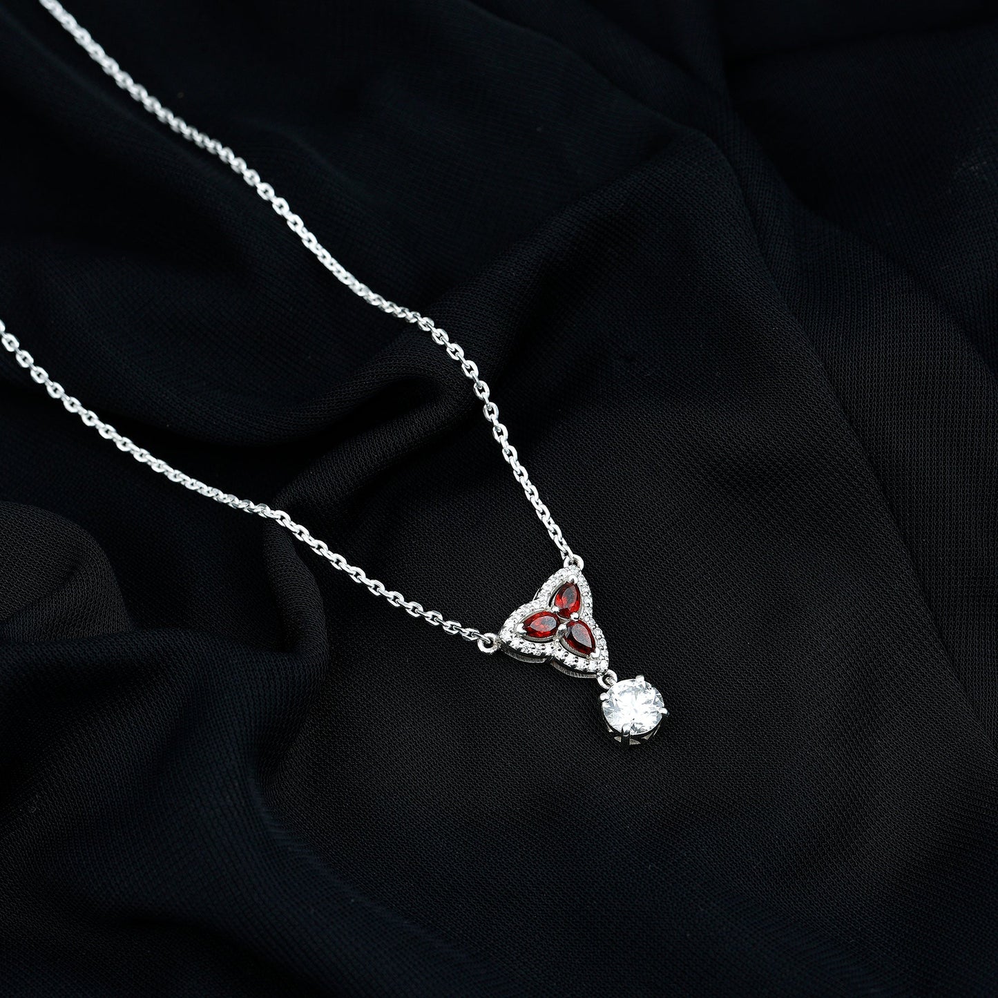 1.2 Carat Lab Grown Diamond Dangle Necklace With Garnet