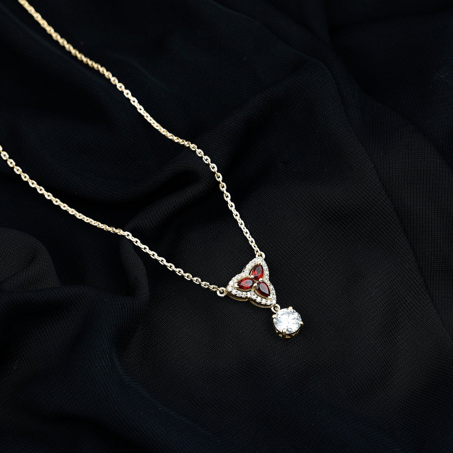 1.2 Carat Lab Grown Diamond Dangle Necklace With Garnet