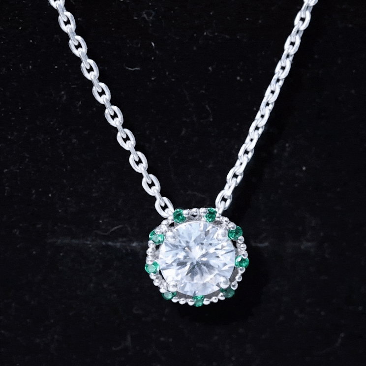 Certified Lab 2 Carat Round Diamond Halo Necklace With Emerald