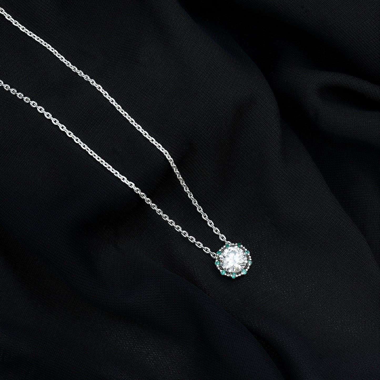 Certified Lab 2 Carat Round Diamond Halo Necklace With Emerald