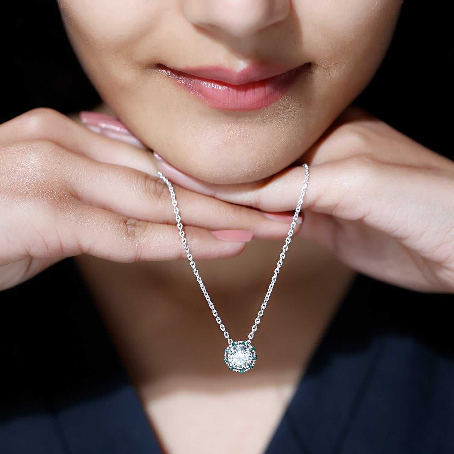 Certified Lab 2 Carat Round Diamond Halo Necklace With Emerald
