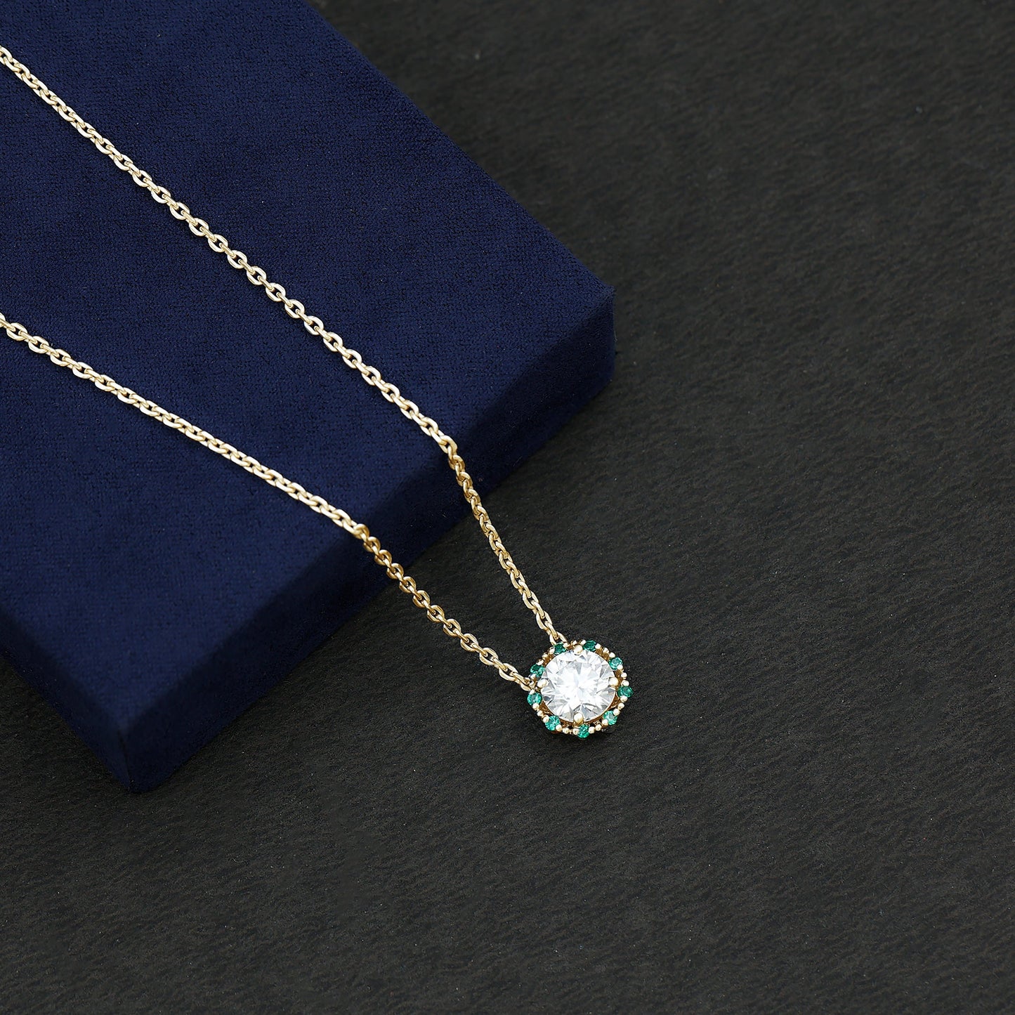 Certified Lab 2 Carat Round Diamond Halo Necklace With Emerald