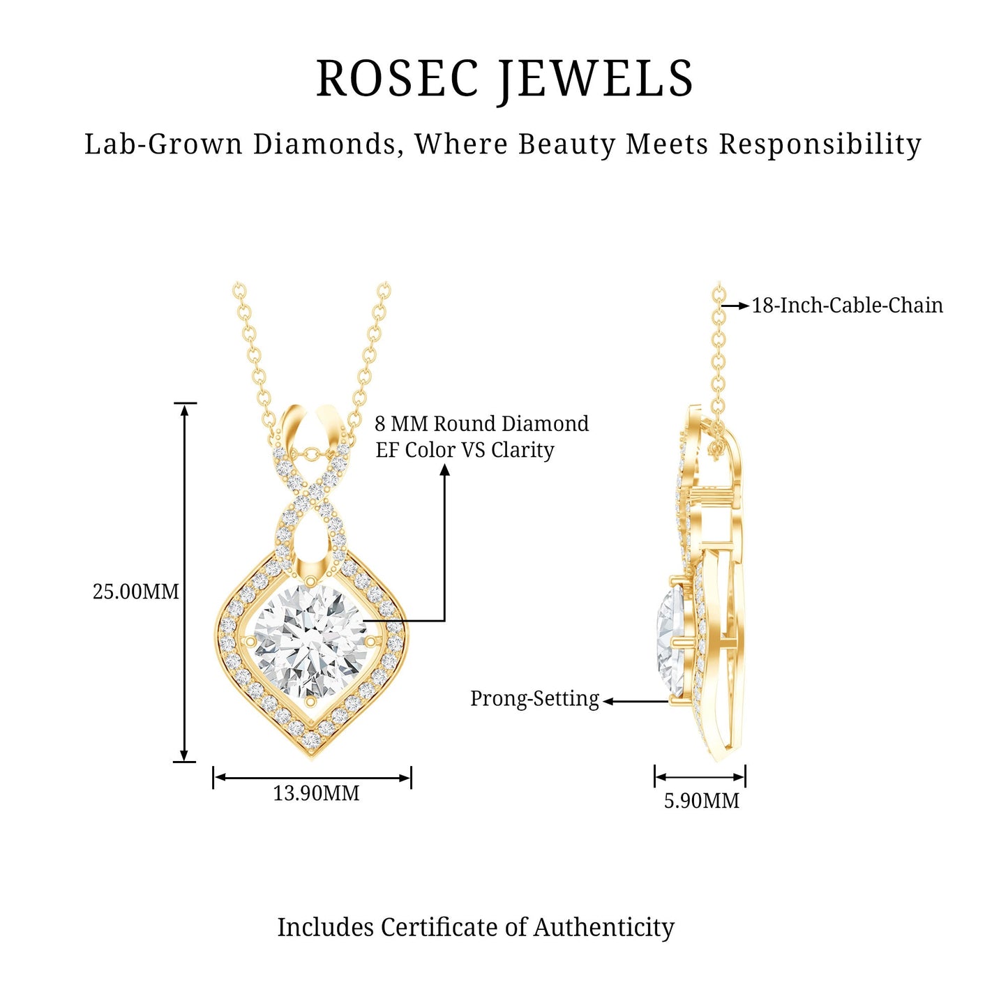 2 Carat Round Lab Grown Diamond Infinity Loop Necklace