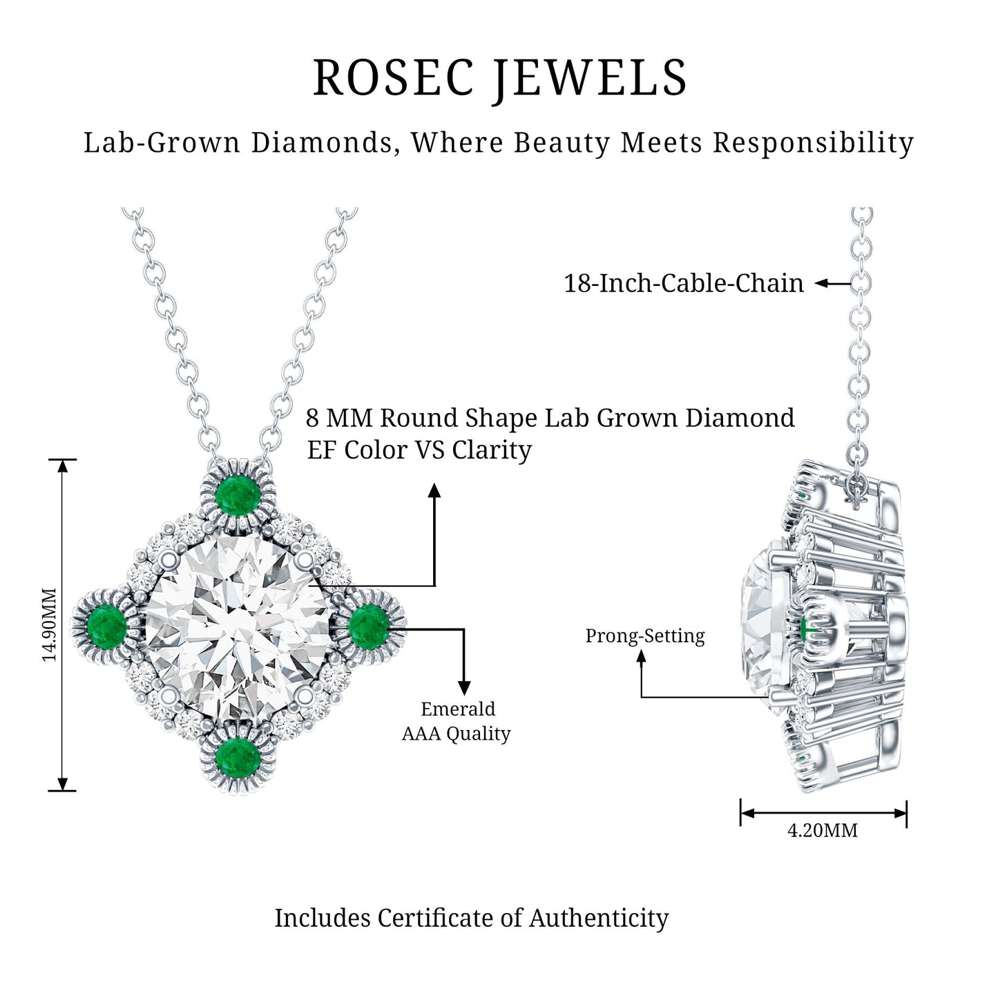 Lab Grown Diamond Bridal Necklace With Emerald
