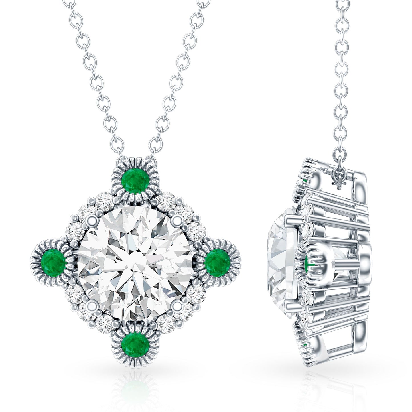 Lab Grown Diamond Bridal Necklace With Emerald