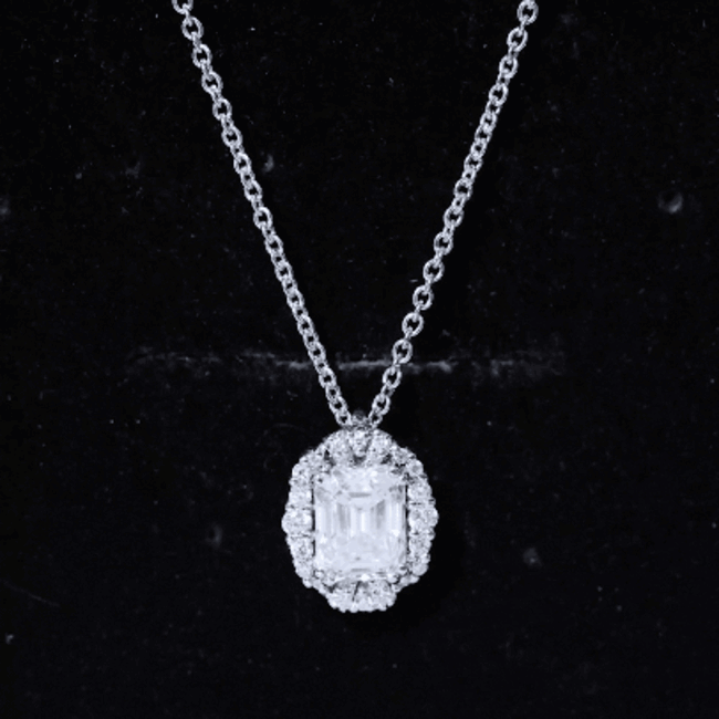 Certified 1.8 Carat Emerald Cut Lab Grown Diamond Statement Necklace With Halo