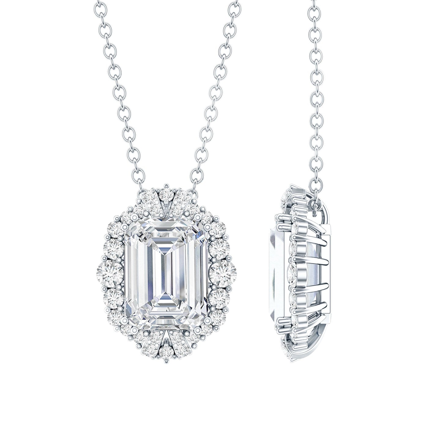 Certified 1.8 Carat Emerald Cut Lab Grown Diamond Statement Necklace With Halo