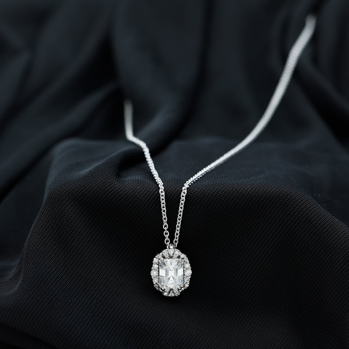Certified 1.8 Carat Emerald Cut Lab Grown Diamond Statement Necklace With Halo