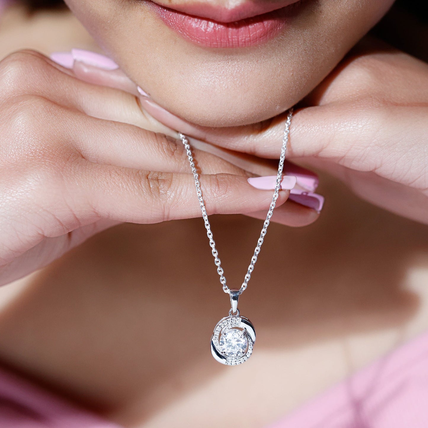 Prong Set 2 Carat Round Lab Grown Diamond Swirl Pendant Necklace