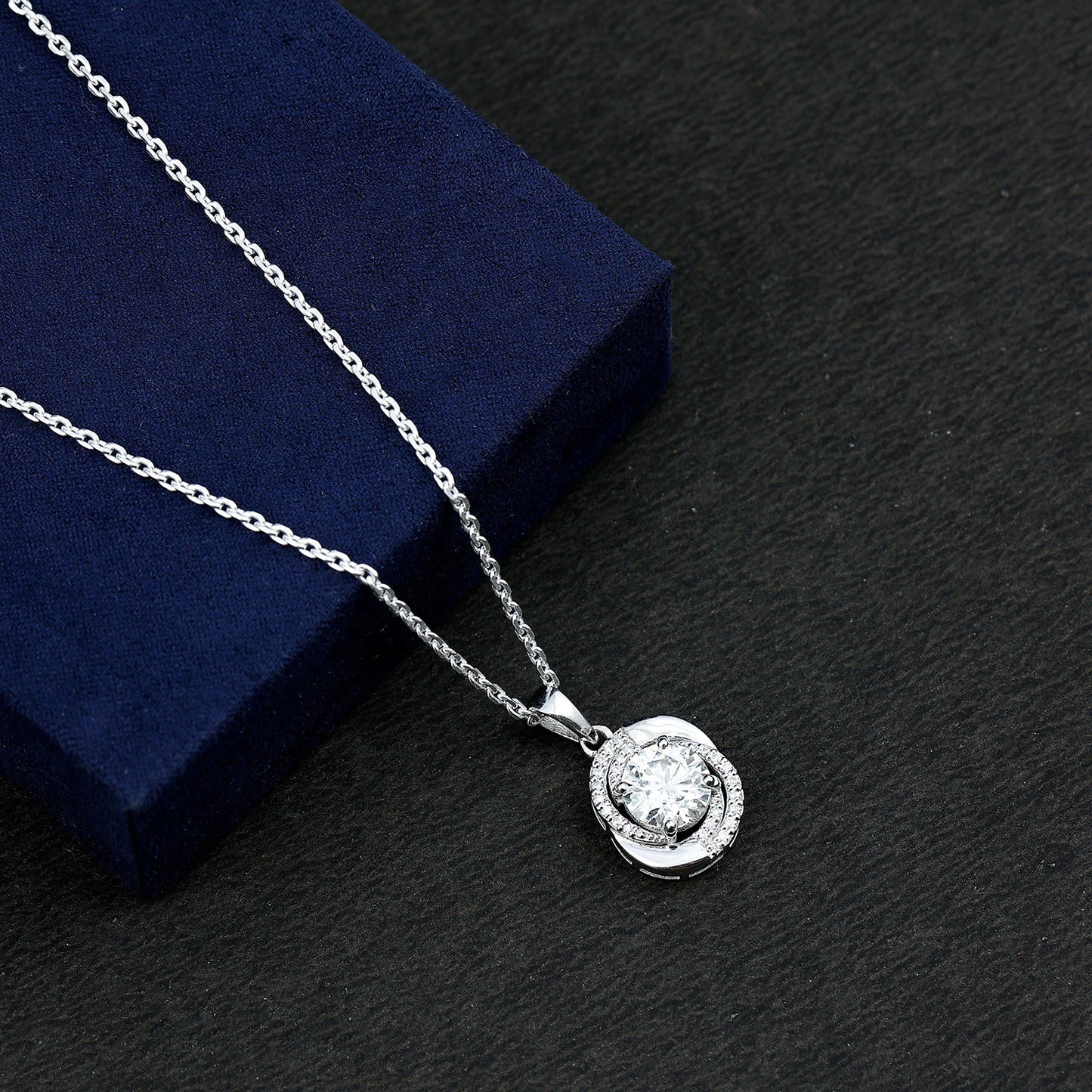 Prong Set 2 Carat Round Lab Grown Diamond Swirl Pendant Necklace