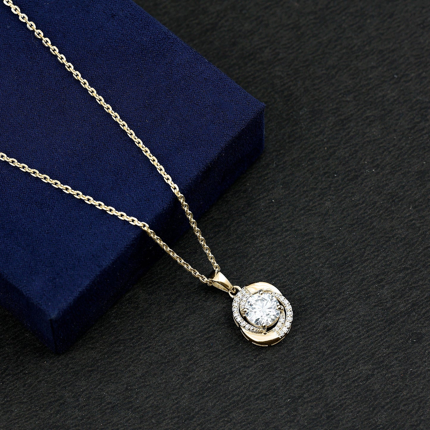 Prong Set 2 Carat Round Lab Grown Diamond Swirl Pendant Necklace