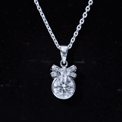 Bezel Set Lab Grown Diamond Solitaire Necklace With Cute Bow