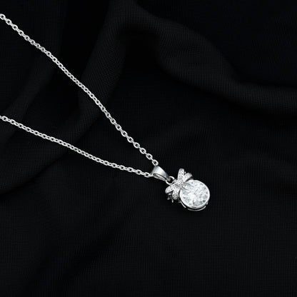 Bezel Set Lab Grown Diamond Solitaire Necklace With Cute Bow