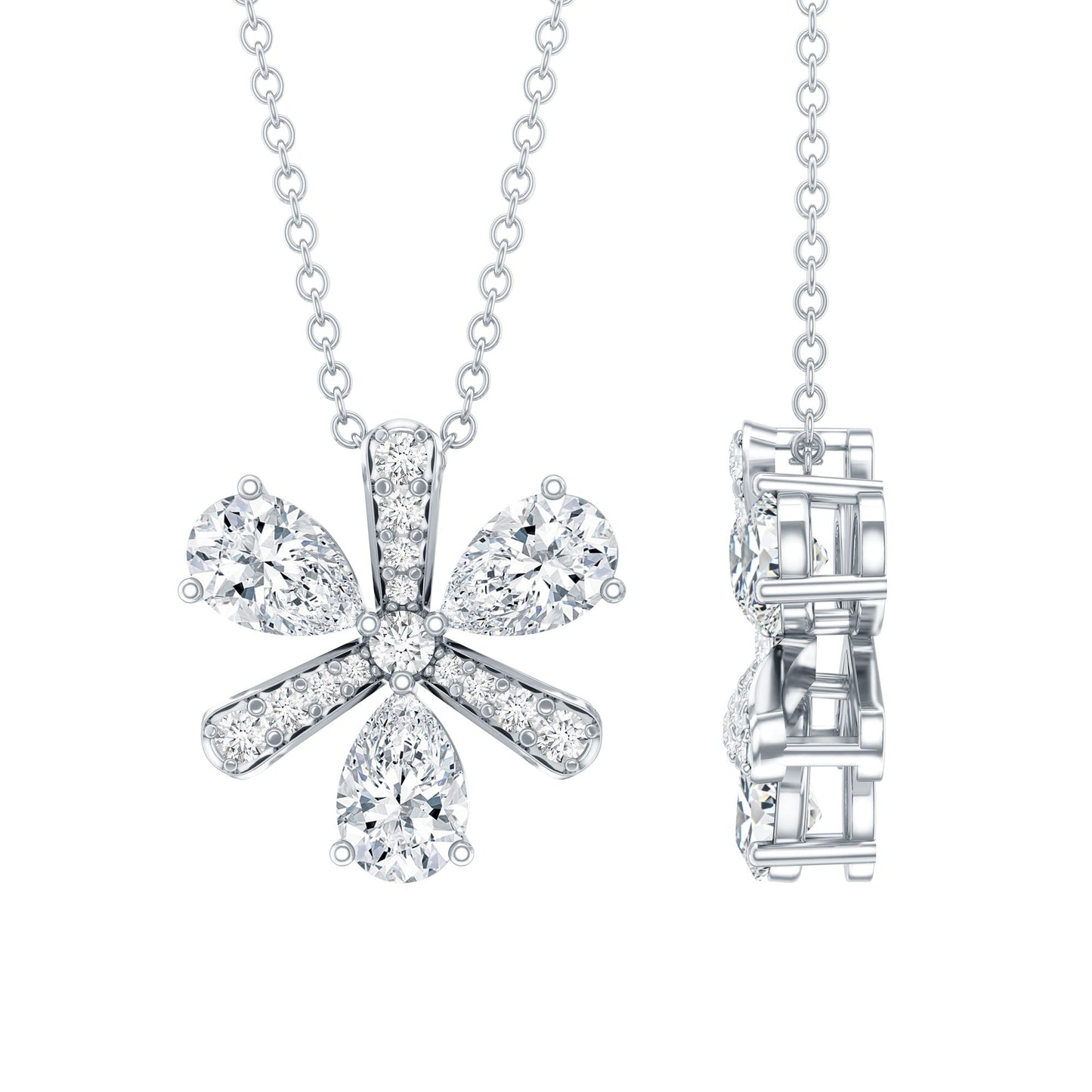 Certified Pear Shape Lab Grown Diamond Flower Pendant Necklace