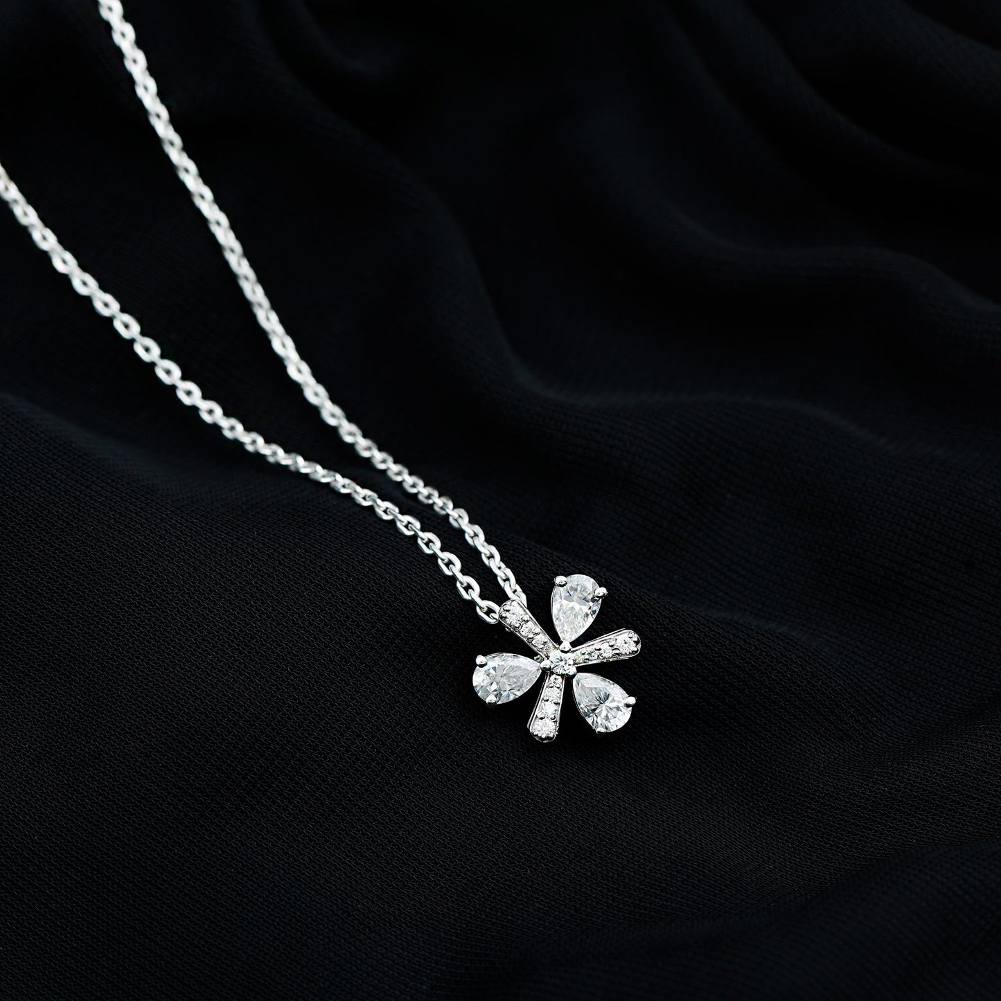 Certified Pear Shape Lab Grown Diamond Flower Pendant Necklace