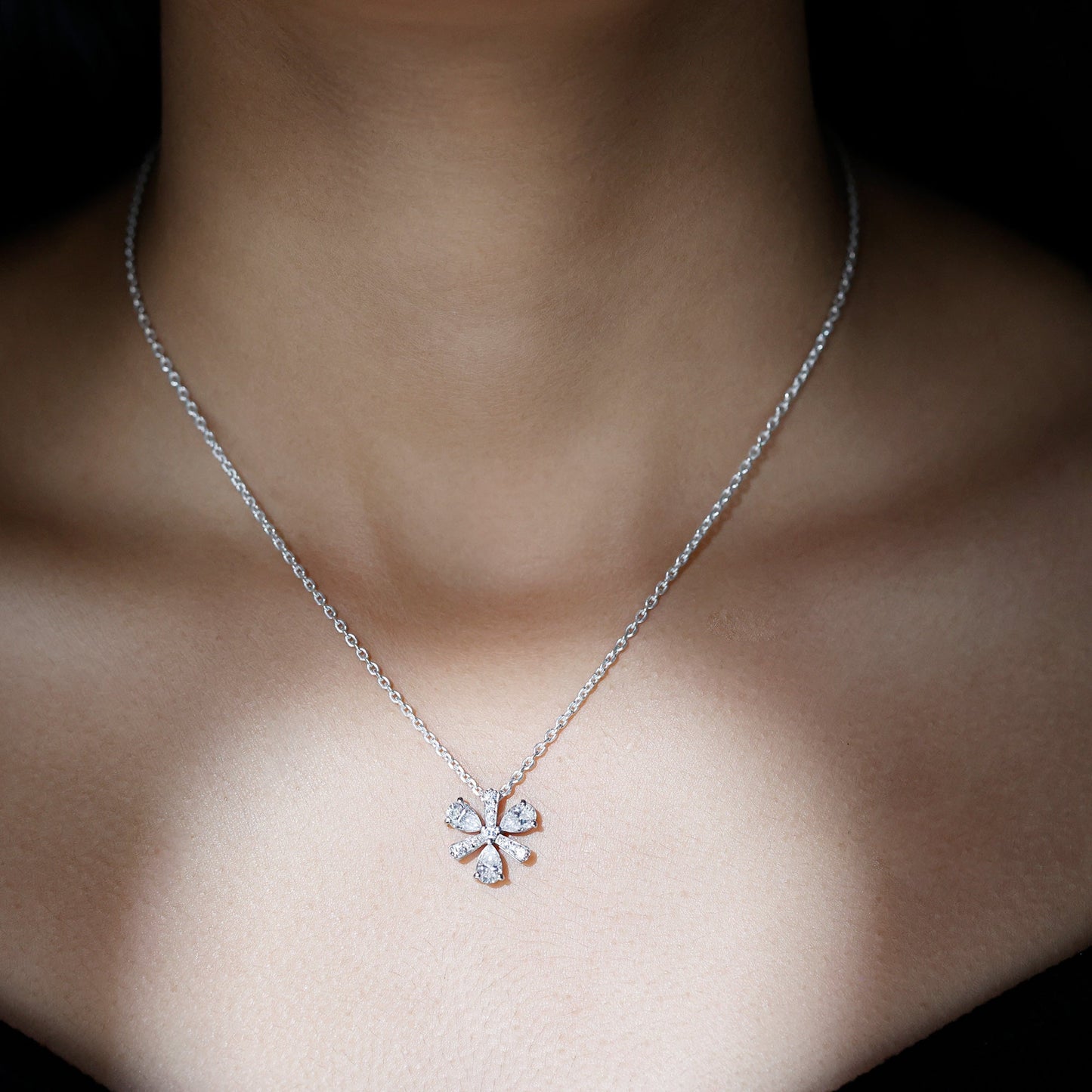 Certified Pear Shape Lab Grown Diamond Flower Pendant Necklace