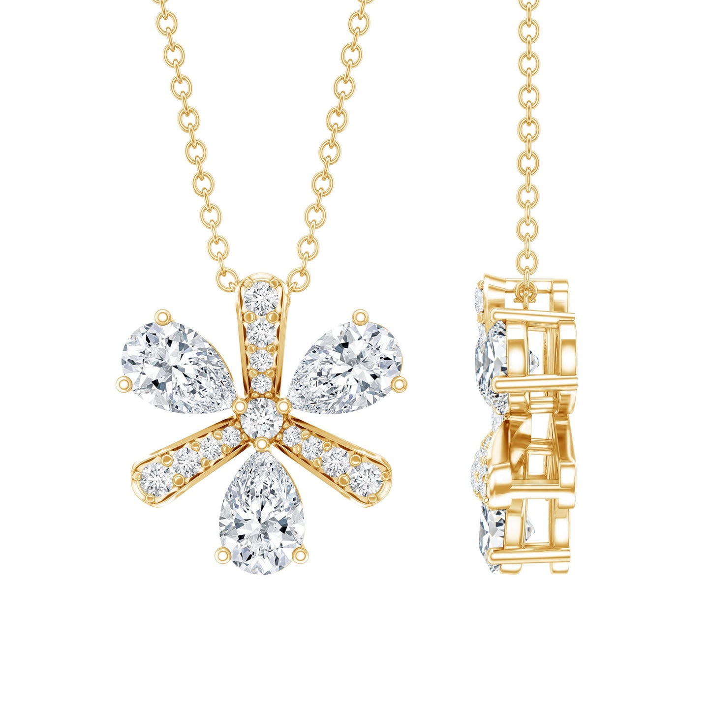 Certified Pear Shape Lab Grown Diamond Flower Pendant Necklace