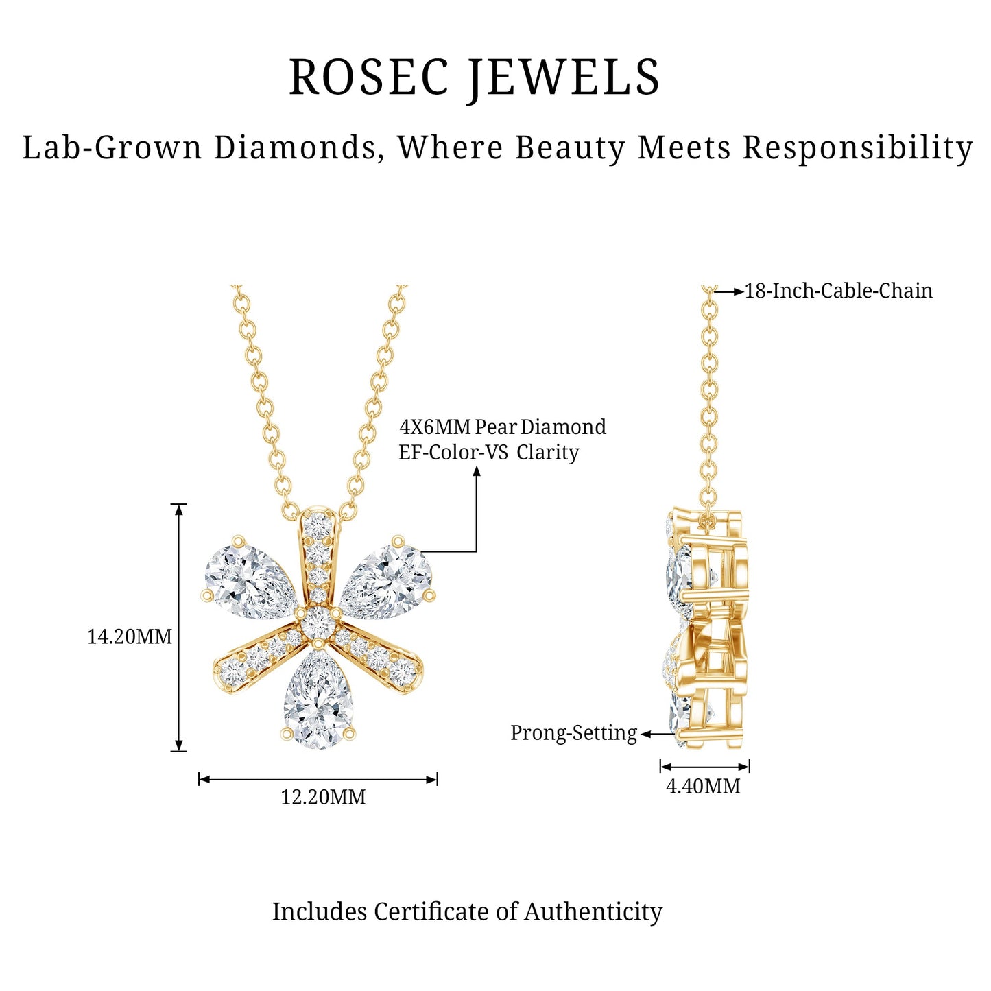 Certified Pear Shape Lab Grown Diamond Flower Pendant Necklace