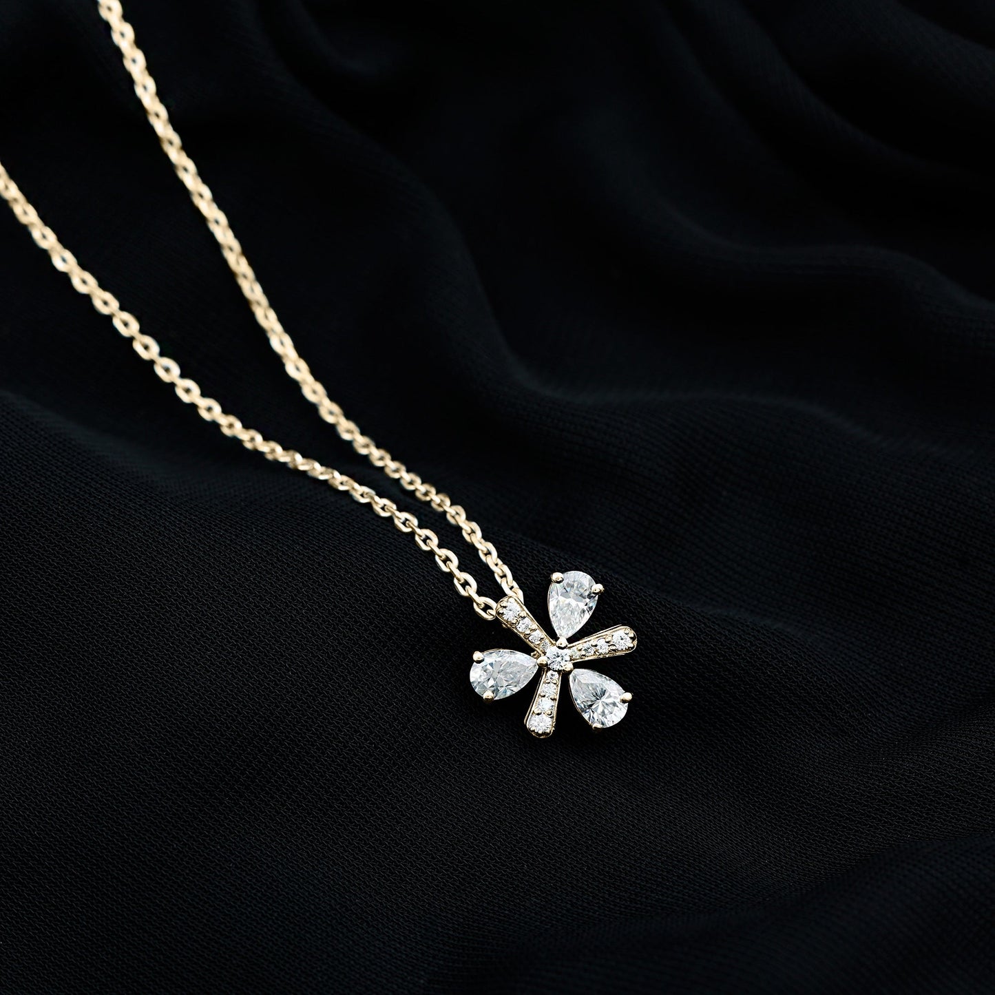 Certified Pear Shape Lab Grown Diamond Flower Pendant Necklace