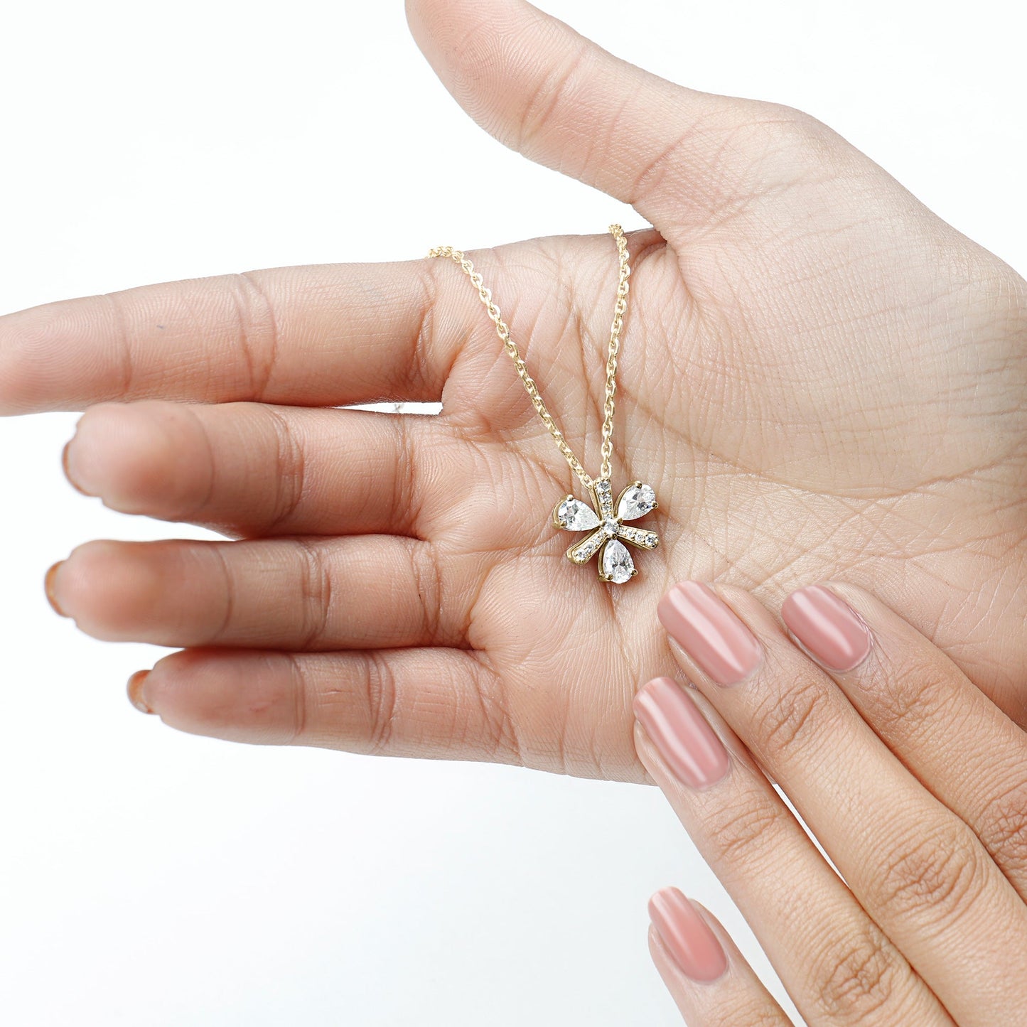 Certified Pear Shape Lab Grown Diamond Flower Pendant Necklace