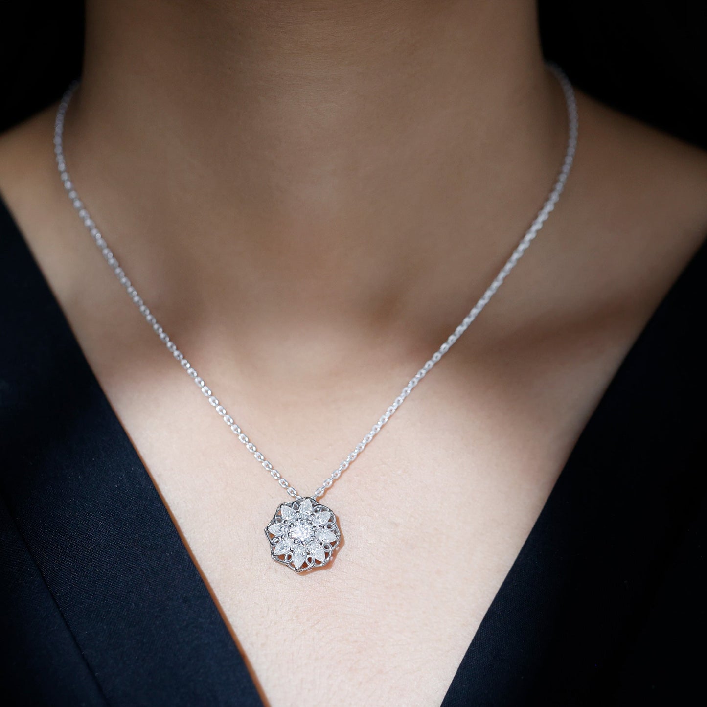 Lab Grown Diamond Statement Flower Necklace