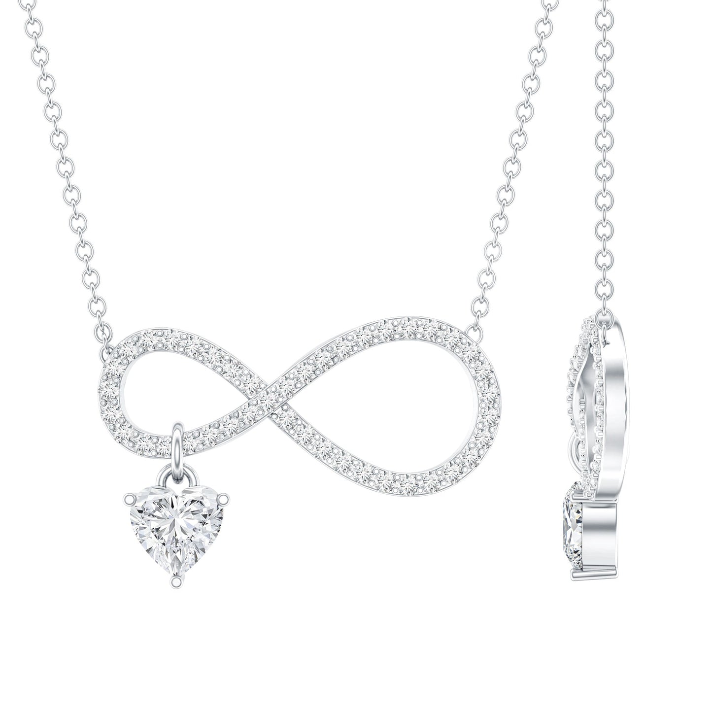 Pave Set Lab Grown Diamond Infinity Heart Charm Necklace