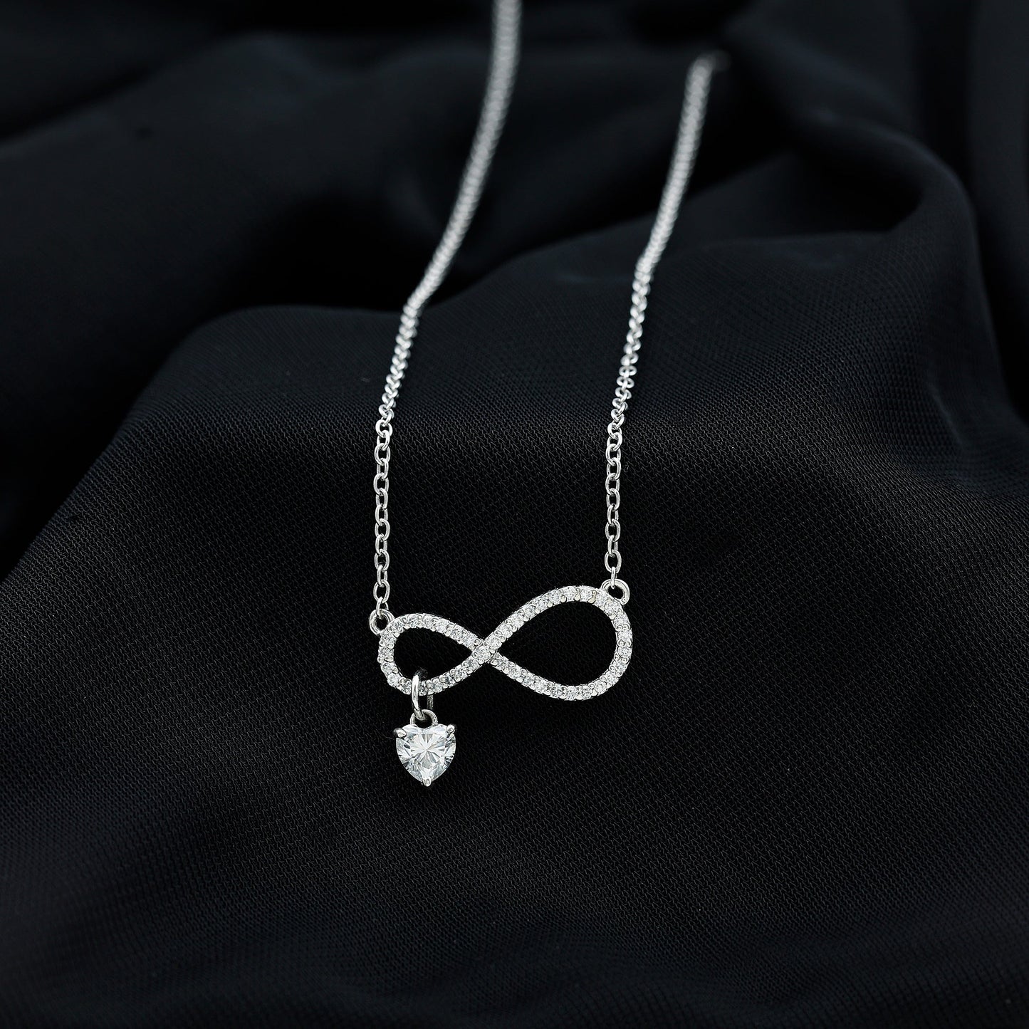 Pave Set Lab Grown Diamond Infinity Heart Charm Necklace