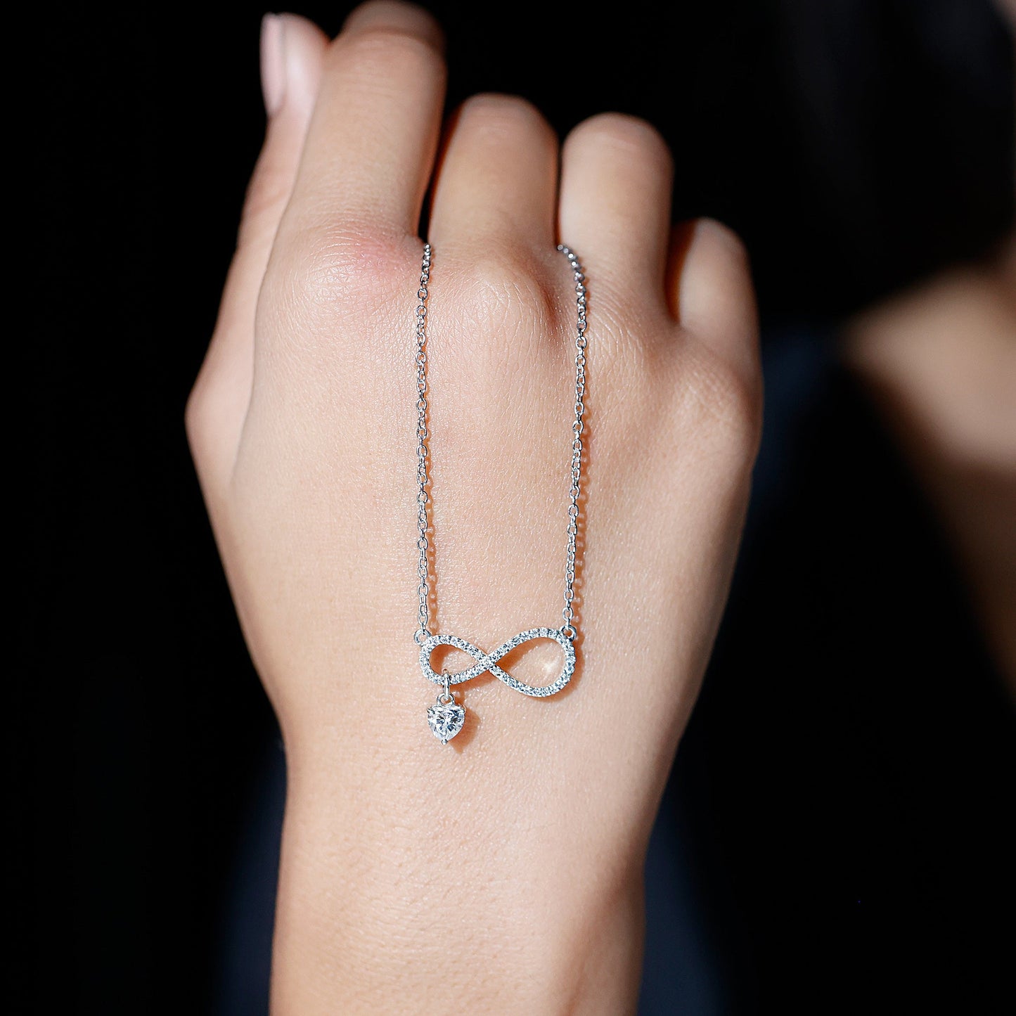 Pave Set Lab Grown Diamond Infinity Heart Charm Necklace