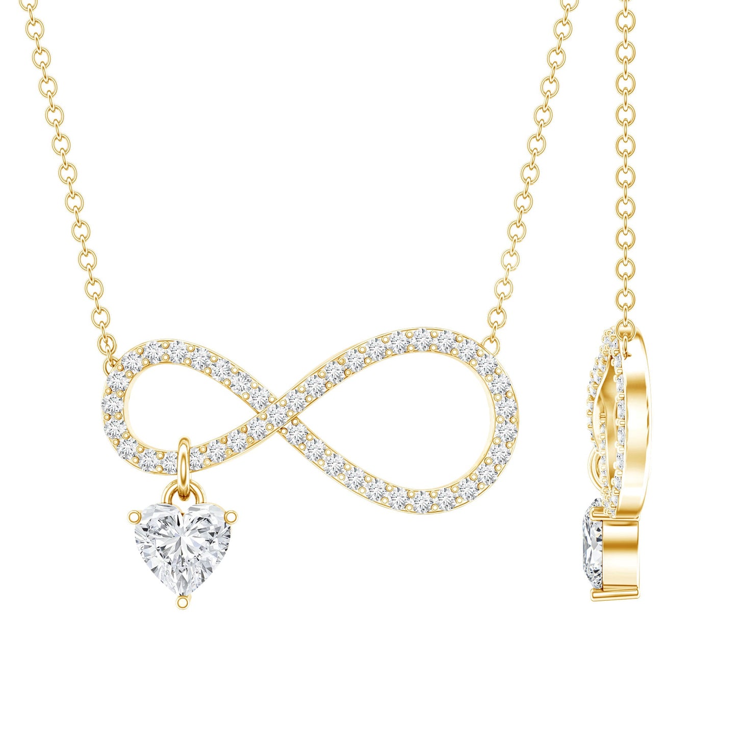 Pave Set Lab Grown Diamond Infinity Heart Charm Necklace