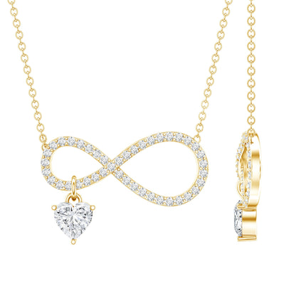 Pave Set Lab Grown Diamond Infinity Heart Charm Necklace