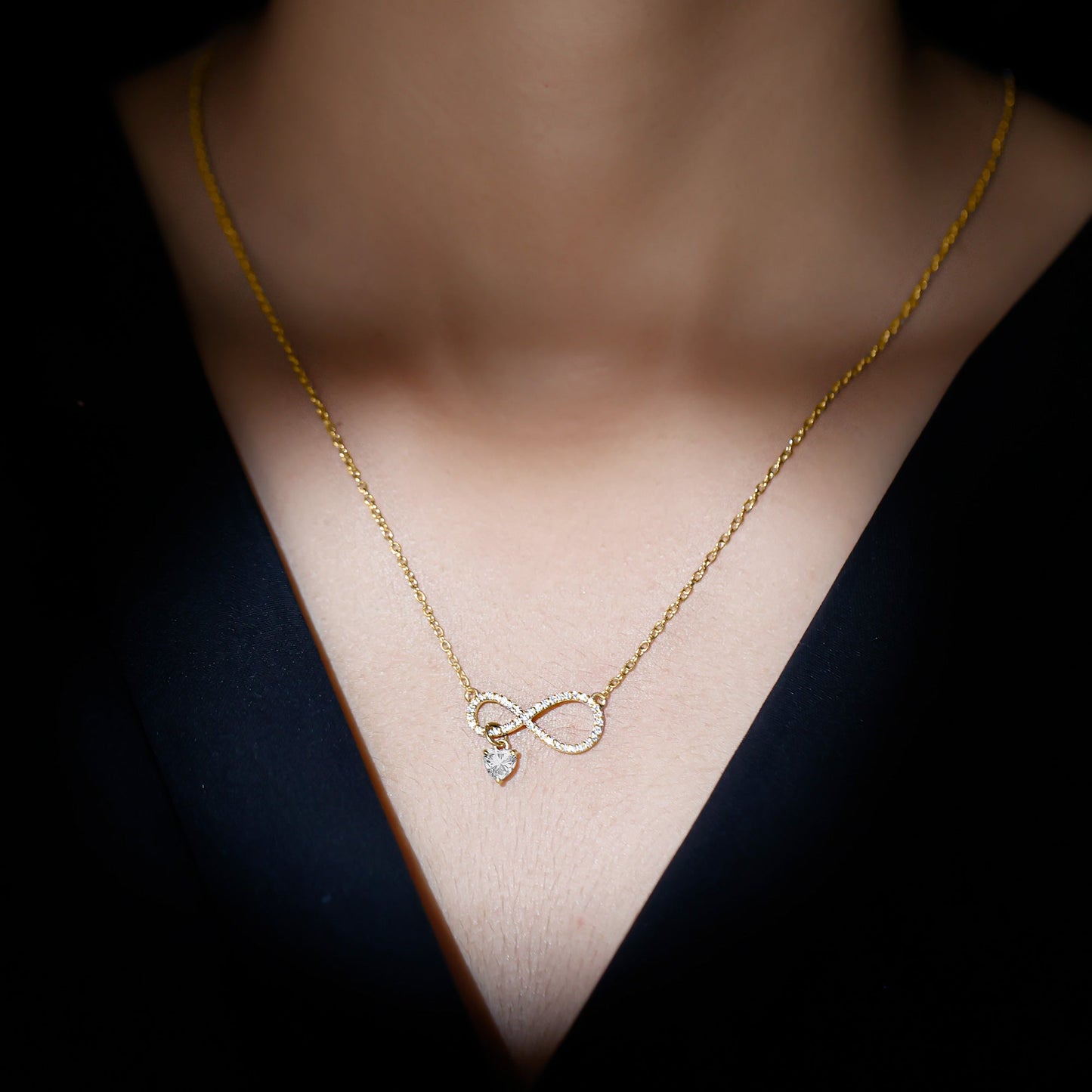 Pave Set Lab Grown Diamond Infinity Heart Charm Necklace
