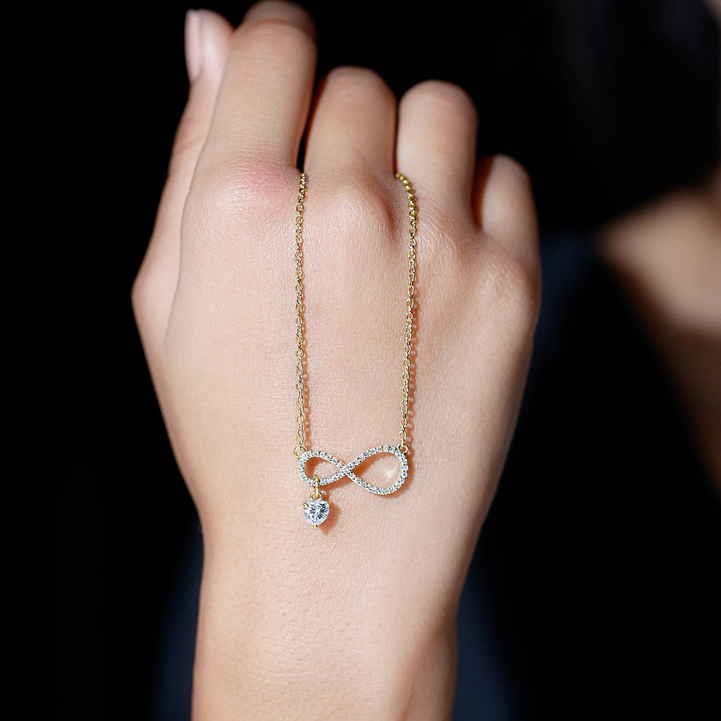 Pave Set Lab Grown Diamond Infinity Heart Charm Necklace