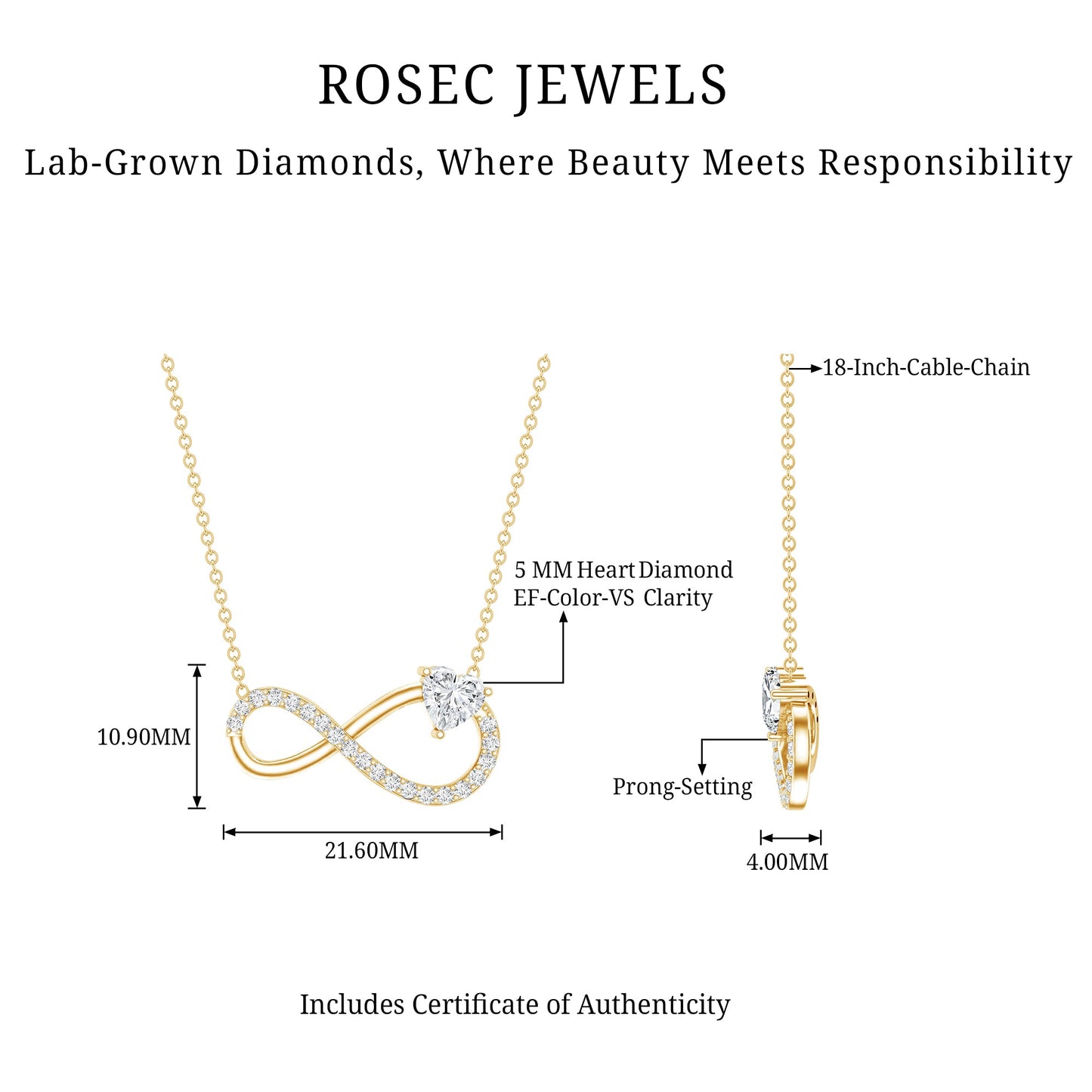 Lab Grown Diamond Infinity Heart Necklace For Women