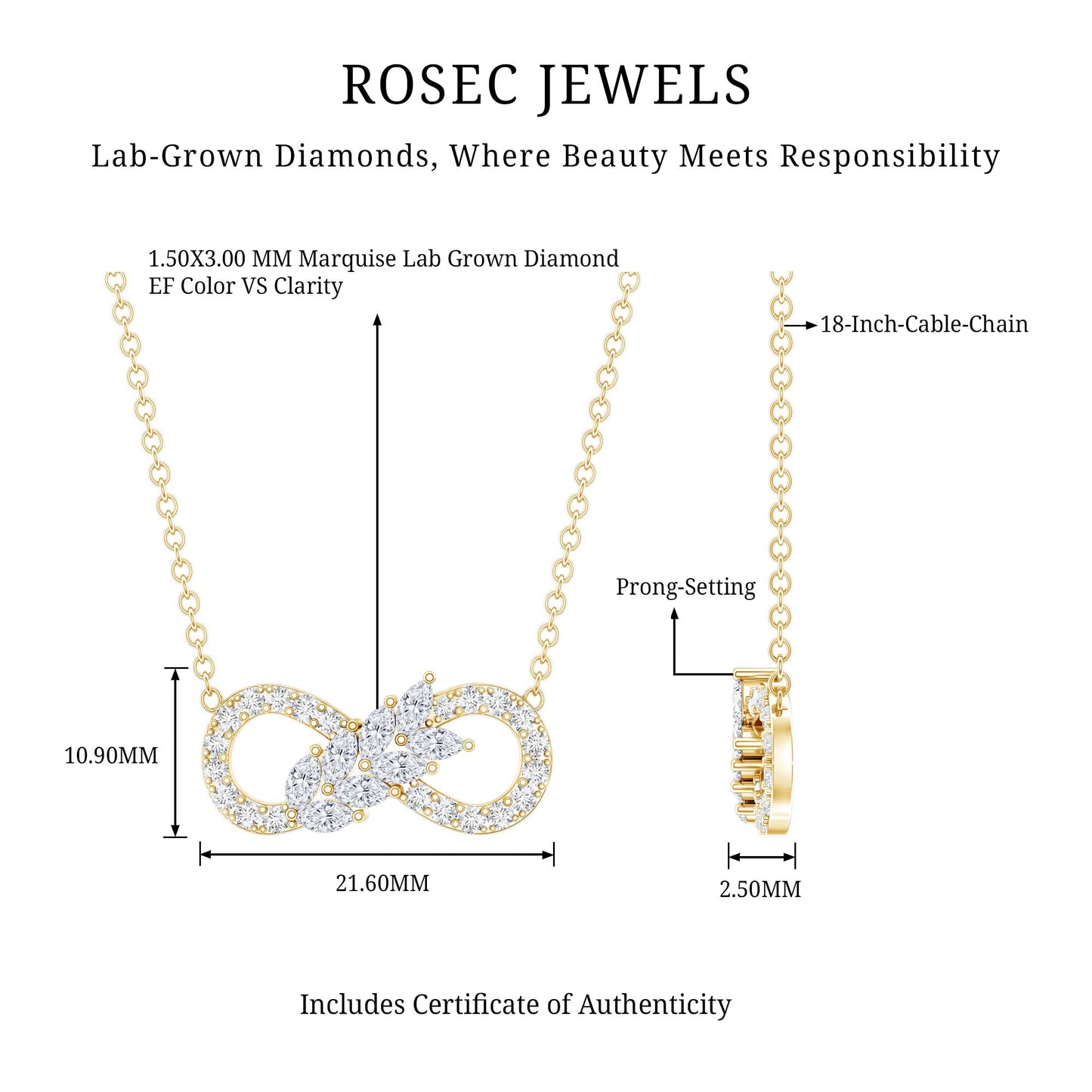Lab Grown Diamond Infinity Love Knot Necklace For Women