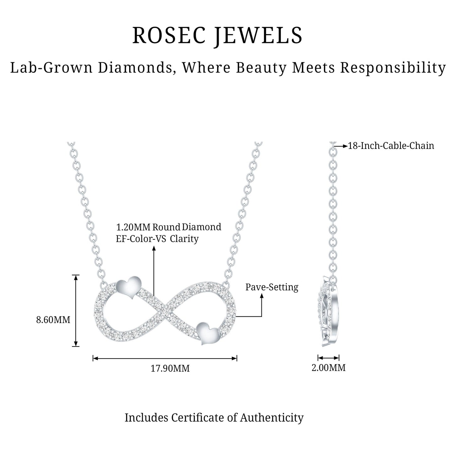 Lab Grown Diamond Infinity Knot Necklace With Cute Heart