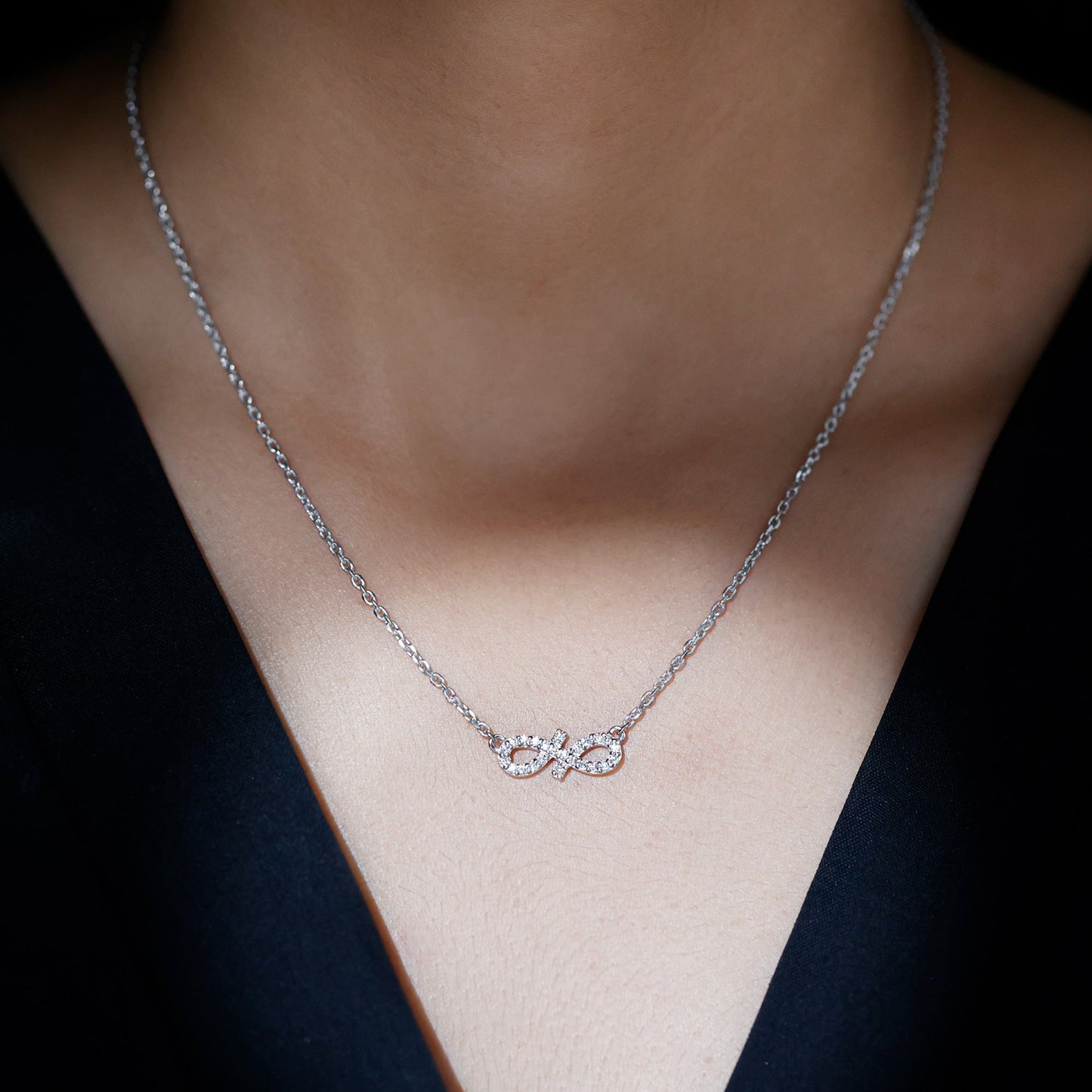 Pave Set Lab Grown Diamond Sideways Infinity Necklace