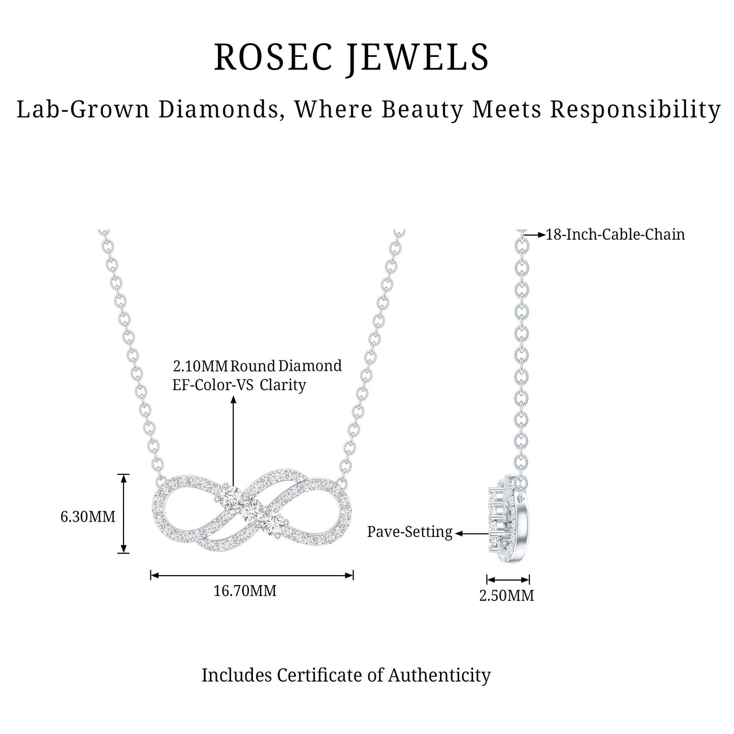 Certified Lab Grown Diamond Double Infinity Symbol Necklace
