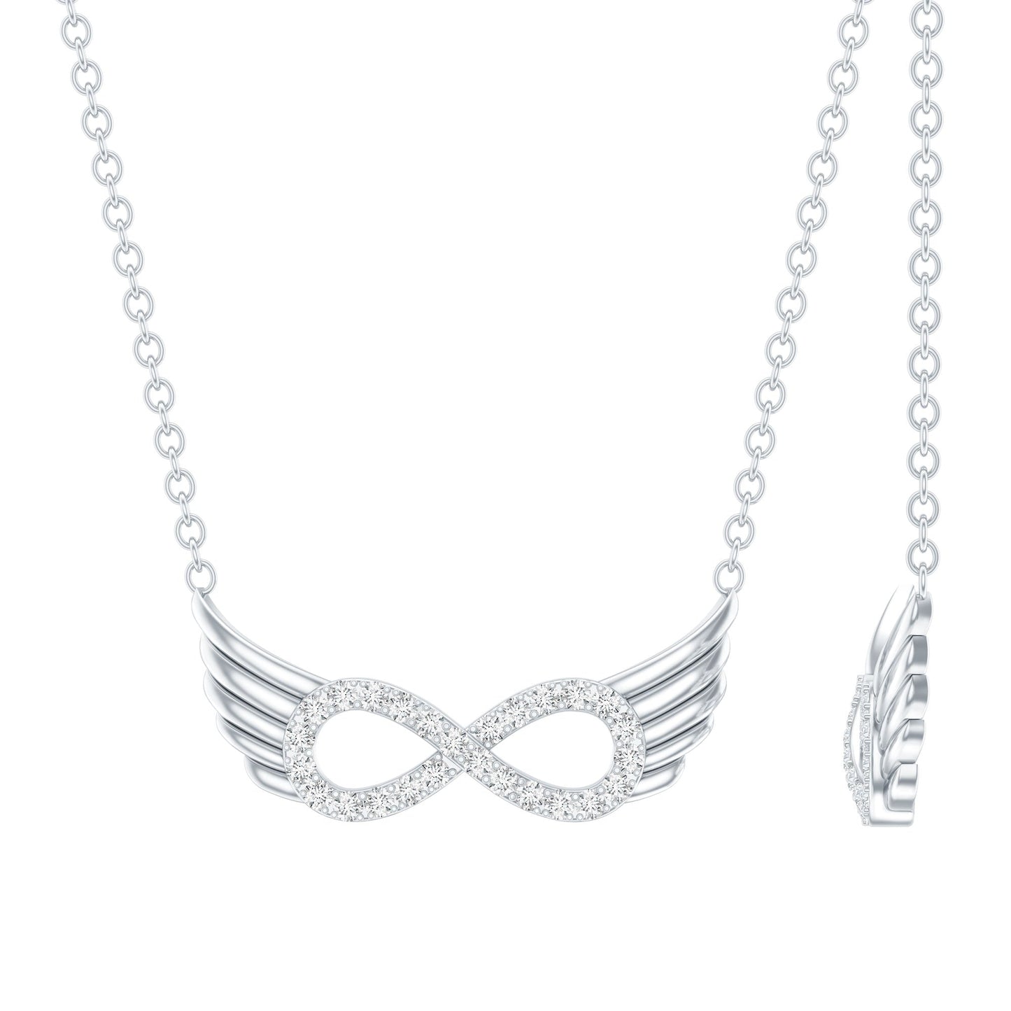 Sideways Pave Set Lab Grown Diamond Angel Wing Necklace